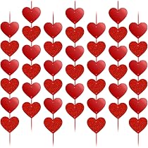 Set Ghirlanda Cuori Glitter 36 Pezzi Rosso E Rosa – Decorazioni Sospese Per San Valentino, Matrimoni E Feste