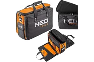 NEO TOOLS Werkzeugtasche Monteurtasche Polyester 600D, 17 Innentaschen, 2 Außentaschen, starre Bauweise, drei Hauptinnenfächer, verstärkte Reißverschlüsse 43.5 x 33 x 20 cm
