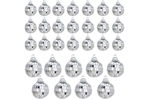 CRESBEL 30 piezas de decoración de bolas de discoteca: bola de espejo plateada para accesorios de fiesta, decoración de fiestas, decoración de fiesta temática, decoración de árbol de Navidad