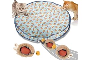 Colexy Pelota de Juguetes para Gatos Adultos de Interior, Juguete Interactivo automático para Gatos, Recargable y Activado por Movimiento, Juego de atrapar Ratones, con 1 Alfombra de Juego