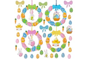 WEDNOK 96tlg Ostern Basteln Kinder Moosgummi Bastelset Set DIY Osterkranz Osterhase Osterküken Ostereier Mix & Match Moosgummi Kreativsets für Ostern Kunsthandwerk Dekorieren zu Ostern Frühling