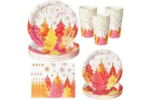 PYAILI Vaisselle Noël, 96 Assiettes en Carton, Vaisselle de Fête de Noël pour 24 Invités avec, Assiettes, Serviettes et Gobelets Pour Anniversaire, Mariage, Jubilé