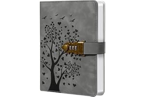 HwxBen Journal Intime A5 avec Cadenas – 244 Pages, Motif Arbre en Cœur, Gris, Carnet Verrouillable avec Serrure à Combinaison et Marque-Page, Parfait pour Notes, Projets et Organisation Quotidienne