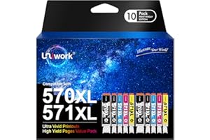Uniwork Compatible Ink Cartridge Replacement for Canon PGI-570XL CLI-571XL Compatible with PIXMA TS5050 TS5051 TS5055 MG5750 MG5751 MG5753 TS6050 TS6051 MG6850 (PGBK Black Cyan Magenta Yellow,10-Pack)