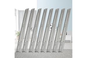 Fiqops Lot de 8 rails de tiroir, 550 mm, extension complète, capacité de charge de 45 kg, robustes, avec roulement à billes, fermeture douce, montage facile, 8 pièces (4 paires)