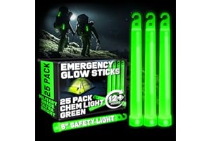 PartySticks Green Glow Sticks - Luces de emergencia (6 pulgadas, paquete de 25) de grado militar, 12 horas a granel, para equipo de supervivencia, camping, cortes de energía