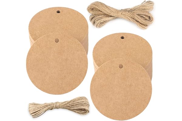 G2PLUS 200PCS Étiquettes Kraft 5,5x5,5cm - Pour Cadeaux, Mariage, Anniversaire, Noël - Avec 30M de Ficelle de Jute (Marron)