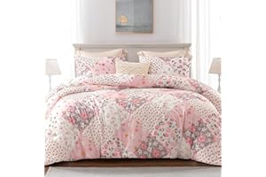 Whale Flotilla Piumino 200 x 200 cm, Trapunta Traspirante e super morbido, Piumone per 4 Stagioni con 2 Federe, motivo a Quadri, Rosa