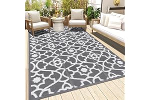 ‎ENYHOM Enyhom Outdoor Terrasse Teppich, 120 x 180 cm Reversible Matte Kunststoff Stroh Teppich Farbecht Wendbar Balkonteppich UV-beständige Campingmatte für Patio Strand BBQ Picknick Deck, Grau