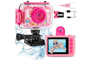 GKTZ Macchina Fotografica Bambini, Fotocamera Bambina Digitale Camera Impermeabile con schermo IPS da 2,4 pollici, Regalo Bambino e Bambina 3 4 5 6 7 8 9 10 anni,Regalo di Compleanno/Natale