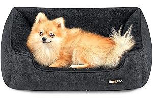 Feandrea PGW010G01 - Legowisko dla Psa, Poduszka z Imitacji Lnu, Kosz dla Psa, Podwyższone Krawędzie, Antypoślizgowy Spód, Zdejmowana Poszewka, M, 70 x 55 x 21 cm, Ciemnoszary