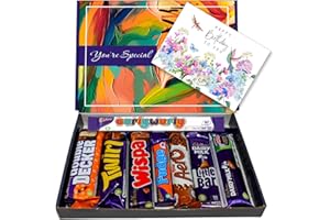 BENERRY Happy Birthday Chocolate Gift Box - 8 Full Sized Bars - Perfect Letterbox Gift Hamper - Mixture Of Cadbury chocolate & Nestle Aero For Kids - Him and Her