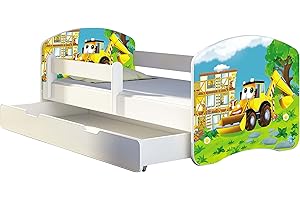 ACMA Letto per Bambino Cameretta per Bambino con Materasso Cassetto II (20 L'escavatrice, 180x80 + Cassetto)