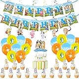 Decorazioni Festa, 50 Pezzi Bluey Dog Decorazioni Compleanno Include Striscione Happy Birthday, Cake Topper, Palloncini e Alt