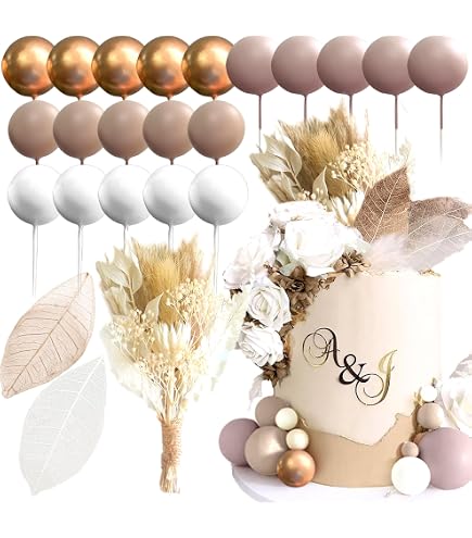 Boho Tortenaufsatz-Set – 29-teilig, Mit Burgunderblumen, Palmblättern & Kugeln, Für Hochzeit, Babyparty & Geburtstag