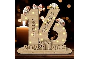 Idota 2025 16 Geburtstag Mädchen Geschenk Holz-Schild mit LED Gästebuch Geldgeschenke Geburtstag Mädchen & Jungs, Geburtstag Deko Geschenke zum 16 Geburtstag, Personalisierbares Geschenk