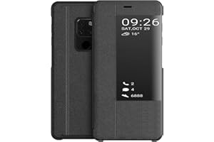 KANSI kompatibel mit Huawei Mate 20X Hülle, Smart View Flip Hülle + Panzerglas - Schwarz