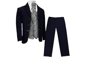 P.M. KINDERANZUG Paul Malone - Jungen Anzug für Kinder festlicher Kinderanzug blau (tailliert) + Silber graue Hochzeit Weste mit Plastron