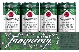 Tanqueray London Dry Gin & Tonic, Erfrischendes Sommer-Mixgetränk mit 10 Prozent Alkohol, 12 Dosen x 250 ml (EINWEG Verpackung), Trinkfertiges Getränk für unterwegs & gesellige Anlässe