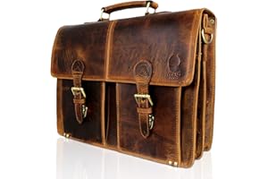 Corno d´Oro Premium Laptoptasche Leder für 15.6 Zoll Laptop I Handgefertigte Umhängetasche Herren Groß Echt Leder I Business Aktentasche Damen für Notebook Tasche Braun