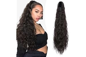 Benehair Drawstring Ponytail Extension 32 Inches Long Curly Drawstring Ponytail #6 Light Brown Ponytail Hair Extension Synthetic Hairpiece for Women