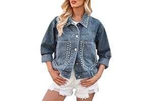 Achimlt Giubbotto Jeans Donna Estivi Corta Giacca Jeans Donna Autunno Con Bottoni Casual Giubbino Jeans Donna Allentata Manica Lunga Taglie Forti Invernali Moda Outwear Tasca Giacca Donna Denim