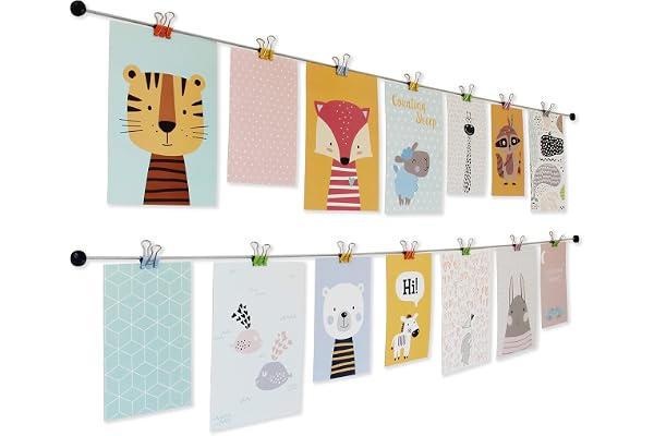LeTOMA – Fotosnöre med färgglada metallklamrar - 120 cm & 12 klamrar i smiley-design i färgerna blå, gul, grön, orange och rosa – Fotosnöre, bildersnöre perfekt för barnrummet