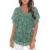 Gaharu Damen Bluse Elegant - Chiffon Tunika Mit Rüschenärmel & V-Ausschnitt