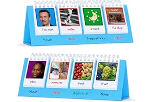 SpriteGru Rotafolios de oraciones, 80 tarjetas de doble cara en sustantivo/verbo/adjetivo/preposición Nueva construcción de oraciones Rotafolio independiente Herramienta de aprendizaje educativo