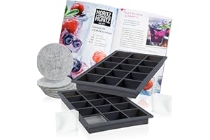 Moritz & Moritz 2 x 15 Ice Cube Square Moulds - Square Silicone Moulds - Cube Shaped Ice Cubes - incl. 6 Coasters & Recipe Book - Small Ice Cube Tray - Silicone Cube Mould for Small Ice Cubes
