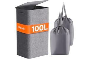 Lifewit Panier à Linge avec Couvercle 100L, Panier a Linge Pliable, Corbeille a Linge avec Sac Amovible, Panier Rangement, Bac a Linge Sale pour Chambre, Salle de Bain, Buanderie, Gris