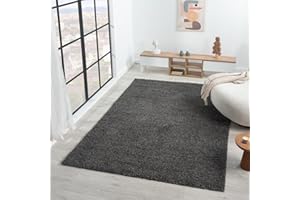 VIMODA Prime Shaggy Hochflor Langflor Teppich Einfarbig Modern Anthrazit Dunkelgrau, Maße:160x220 cm