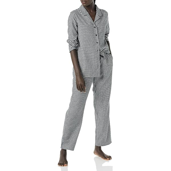 Kolipajam Pigiama Donna In Flanella 2 Pezzi Maniche Lunghe - Rosa/Blu Quadretti, Taglia M - Loungewear Morbido Con Coulisse - 3