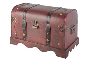 Bingo-Shop Schatztruhe Schatzkiste Holz 40 x 27 x 23,5cm Mit Deckel Verschluss Piratenkiste Geschenk-Box Verschließbar Aufbewahrungsbox Holztruhe Geldtruhe Vintage-Look