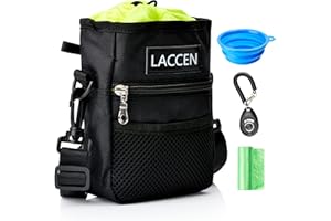 LACCEN Treat Pouch for Dog Training, Dog Treat Bags with Poop Bag & Collapsible Travel Pet Bowl & Doggie Clicker, Adjustable Waistband Dog Training Treat Pouches, Dog Walking Bag for Women Men