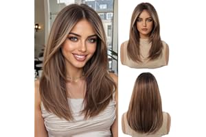 OUFEI Perruques Gingembre pour Femmes Perruques Droites Mi-longues avec Franges-rideaux Cheveux Synthétiques Résistants à La Chaleur pour La Fête De Tous Les Jours Cosplay Wear