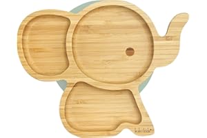 Koko Kids ASSIETTE EN BAMBOU ÉLÉPHANT ~ en bambou naturel et silicone de qualité alimentaire. Dimensions: 19 x 24 cm. Capacité: 325ml. (Verte)