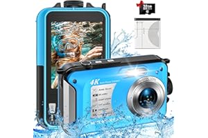 Yixinxin Appareil Photo Etanche 10FT étanche 4K vidéo 56MP Autofocus 16X Zoom Numérique Appareil Photo Numérique Etanche pour la Plongée en Apnée avec Carte 32GB