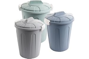 SUSTANIA Mülltonne mit Deckel, Tonne mit Deckel 23l, 3er Set, Mülleimer mit Deckel, Futtertonne, Abfalleimer mit Deckel und Tragegriffen, Farbe: Pastellgrau, Pastellsand, Pastellgrün, Made in EU