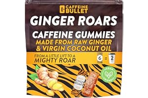 CAFFEINE BULLET Ginger Roars - Caffeine Ginger Chews - 12 Caffeine Candies Each 33mg Caffeine with a Delicious Natural Honey Ginger Flavour & Fiery hint. Plant Based Energy Shots, a Vegan Healthy Snack for Adults.