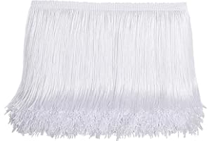 WELROG 10 Metri Lunghezza 15 cm Larghezza, Nappe, Seta, Frange, Tagliato, Costume, Ornamento Tessile, Pizzo, Accessori, da Cucito per Abiti da palcoscenico con Samba macramè Latino Fai-da-Te (Bianca)
