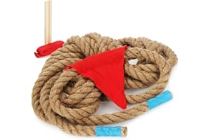 com-four® Corde de tir à la Corde - Corde de Jute Robuste de 10m, avec Ligne d'arrivée et Drapeau - kit Jeux extérieur