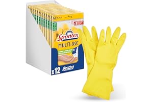 ‎SPONTEX Spontex Multi Use, 12 Paar Haushaltshandschuhe mit Frischeschutz und FSC-Naturlatex, innen mit Baumwollbeflockung, Größe M (12 x 1 Paar)
