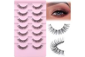 JIMIRE Lashes Natural Look Clear Band Demi-Wispies Short False Eyelashes Fluffy 3D Cat Eye 13MM Strip Lashes 7 Pairs Pack
