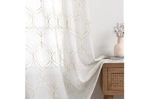 ‎MIULEE MIULEE Voile Vorhang Transparent Gardinen mit Ösen 2er Set H 140 x B 225 cm, Gelb Weiss Rauten Muster Bestickt Gardine, Wohnzimmer Gardinenschals Dekoschal Lichtdurchlässig Vorhänge für Schlafzimmer