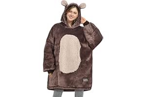 Catalonia Classy Manta con capucha de oso pardo de gran tamaño, manta mullida y cálida con mangas y capucha, manta portátil para vestirse como regalo para mujeres, hombres y niños
