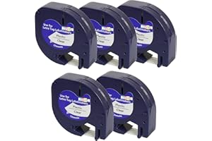 Prestige Cartridge 5 Casetes de Cinta compatibles con Dymo LetraTag 12267 S0721530 S0721550 Negro sobre Transparente 12mm x 4m para DYMO LetraTag LT110T, LT100H, LT100T, QX50, XR
