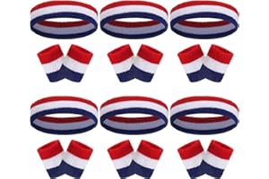 GEEBUZZ 18 Stück Schweißbänder Stirnband Armband Set Bunt gestreift Frottee Sport Athletic Gym 80er Jahre Schweiß Stirnbänder Armbänder