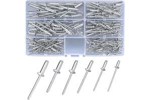 BATEYA 180 Stk Nietmuttern aus Flansch Aluminium Sortiment Pop-Nieten-Sortiment, 3.2mm 4mm 4.8mm aus Metall Großflansch Blindnieten（6 Größen, Silber)