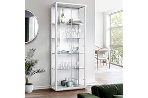 ‎K-MÖBEL K-Möbel Vitrinenschrank 2-türig (176x67x33cm) - Made in Germany - Standvitrine Weiss mit 4 höhenverstellbaren Glasböden - Glasvitrine Stehend - Vitrine Glas - Display Cabinet